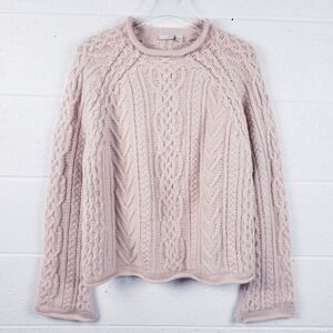 Cullen Sweater Pink 100% Cashmere Roll Neck Cable Knit Raglan Womens Size XL